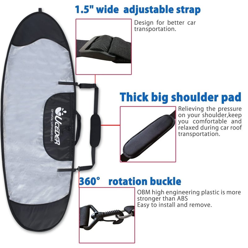 UCEDER غطاء لوح ركوب الأمواج من UCEDER وحقيبة لوح ركوب الأمواج للسفر في الهواء الطلق، 5'0 بوصة، 5'10 بوصة، 7'2 بوصة، 8'0 بوصة، 8'5 بوصة، 9'0 بوصة، 9'10 بوصة، حقيبة لوح ركوب الأمواج، أقصى حماية للوحة ركوب الأمواج الخاصة بك (9'0 بوصة) - Image 5